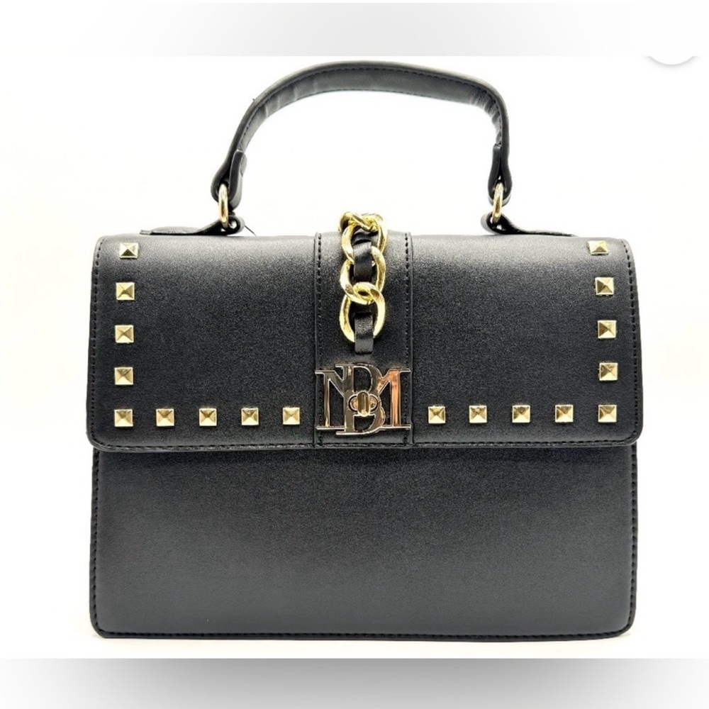 Badgley Mischka Black Satchel with Gold Accents